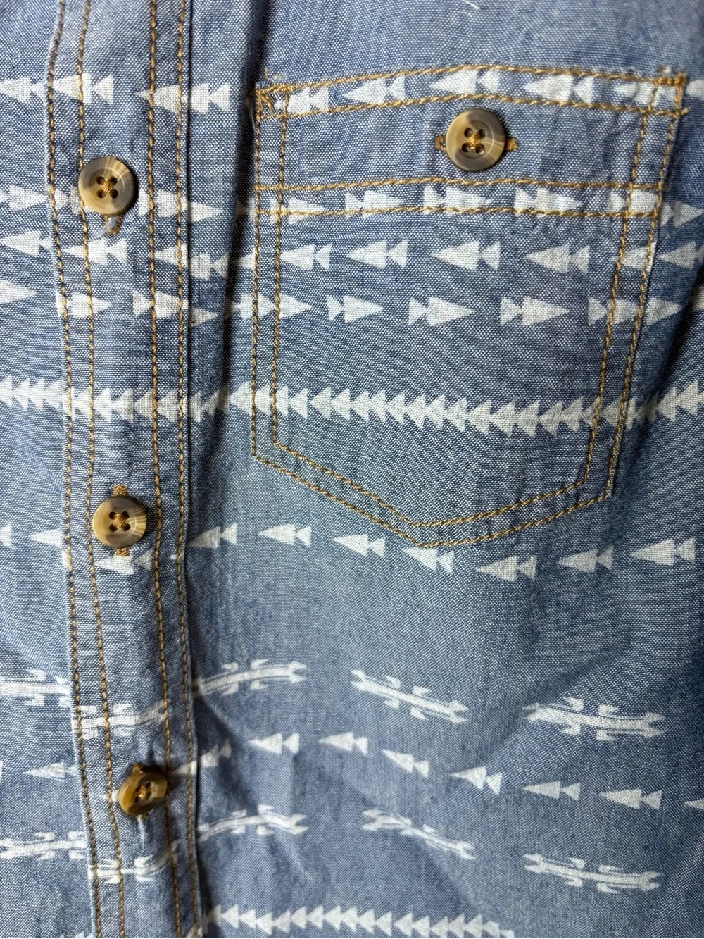 Boys Cherokee Blue Aztec-Pattern Long Sleeve Button Shirt